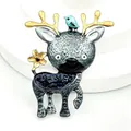 Charming artistic cartoon deer brooch featuring a blue bird and gold antlers jewelry - Cartoon Fawn and Bird (XH-1541) / Gray