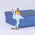 Elegant light blue enamel flamingo brooch featuring a tiny girl in a yellow dress accessory - Flamingo Girl Style (MYL-1350)
