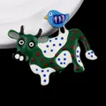 Cute colorful enamel cow and blue bird brooch pin for clothing and bag accessories - Polka Dot Cow Style (XH-1543)