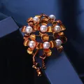 Elegant vintage floral brooch accessory with white pearls in gold finish for women - Vintage Pearl Flower Style (XH-1160)