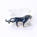Elegant dark blue enamel panther brooch with gold accents, stylish animal pin for clothes - Roaring Leopard Style (XH-1111) / Dark Blue