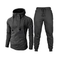 Men's athletic tracksuit with jacquard hoodie and matching joggers in dark grey - S / Dark Gray and Dark Gray