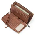 Classic brown RFID blocking PU leather long wallet for women with multiple card slots - Tan
