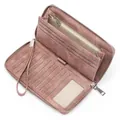 Dusty pink PU leather long wallet for women with multiple card slots and wristlet - Carmine Pink