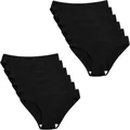 Pack of 12 black ribbed cotton low-rise panties for women featuring breathable fabric - Black
