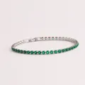 Elegantes versilbertes Tennisarmband mit leuchtend smaragdgrünen Zirkonias für Damen - Silber Basis Grüner Stein