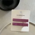Two purple rectangle duckbill hair clips on a white display card - Rectangular Clip Set (J19-B6) / 2PCS / Purple