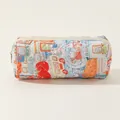 Cute quilted cotton pencil case with colorful cartoon illustrations for travel storage use - Rabbit Family