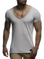 Stylish slim fit men's casual deep V-neck short sleeve T-shirt in light heather grey - M / Tops / Gray