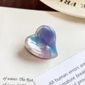 Piccola molletta per capelli a cuore in acetato con motivo marmorizzato colorato - 2.3cm / Viola da Sogno