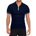 Eng anliegendes dunkelblaues Herren-Poloshirt mit kurzen Ärmeln und Reißverschluss - S / Marineblau
