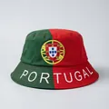 Portugal national team bucket hat featuring red and green flag colors and emblem - Portugal Logo English Text Style (PORTUGAL)