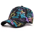 Gorra de béisbol hip hop unisex con diseños de grafitis de neón de varios colores - Negro
