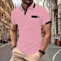 Detailed view of a men's pink slim fit polo shirt featuring black contrast collar details - Pink