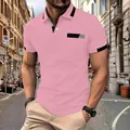 Men's stylish slim-fit pink polo shirt with black contrast collar and sleeve accents - Pink