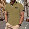 Slim fit men's polo shirt in khaki with black and grey accents on the collar and pocket. - Khaki