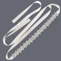 Elegant bridal sash with silver floral rhinestones on a long white satin ribbon - 115cm / Marquise Flower Leaf Silver Rhinestone/White Satin Ribbon