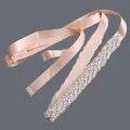 Elegant champagne ribbon bridal sash with intricate silver rhinestone accents - 115cm / Intertwined Silver Rhinestone/Champagne Pink Satin Ribbon