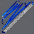 Silver rhinestone bridal belt with royal blue satin ribbon for wedding dress accessory - 115cm / Wave Pattern Silver Rhinestone/Royal Blue Satin Ribbon