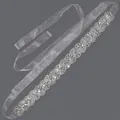 Elegant silver bridal sash featuring shimmering crystal rhinestones for wedding dresses - 115cm / Wave Pattern Silver Rhinestone/White Organza