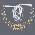 Gold bridal belt with leaf pattern and white faux pearls on long white ribbon tie - 115cm / Gold Leaf Pearl/White Satin Ribbon