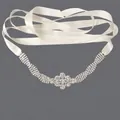 Elegant bridal sash with silver rhinestones and ivory satin ribbon for wedding dresses - 115cm / Center Flower Cluster Silver Rhinestone/Ivory Satin Ribbon