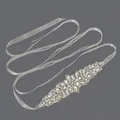 Luxury silver bridal belt with sparkling rhinestones and pearls on sheer organza ribbon - 115cm / Leaf Pearl Silver Rhinestone/Silver Grey Organza