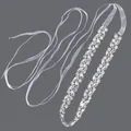Elegant bridal belt with sparkling silver rhinestones on a lavender silk ribbon. - 115cm / Marquise Round Silver/Pale Blue Satin Ribbon