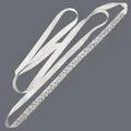 Elegant silver rhinestone and pearl bridal belt on a white satin sash for weddings. - 115cm / Leaf Pattern Rhinestone Pearl/Ivory Satin Ribbon
