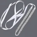 Elegant silver rhinestone bridal sash belt with white satin ribbon for wedding dress - 115cm / Geometric Leaf Silver Rhinestone/White Satin Ribbon
