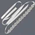 Elegant silver rhinestone bridal belt with white satin ribbon for wedding bridal dresses. - 115cm / Wavy Round Silver Rhinestone/White Satin Ribbon
