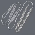 Elegant silver rhinestone bridal sash belt for wedding dresses and evening gowns - 115cm / Vine Wave Silver Rhinestone/Silver White Organza
