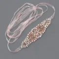 Exquisite luxury bridal sash belt with rose gold rhinestones and pearls on a pink ribbon - 115cm / Rose Gold Rhinestone Pearl/Pink Organza