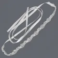 Elegant bridal silver rhinestone belt with pearls on white ribbon for wedding dress. - 115cm / Wave Pearl Rhinestone/White Satin Ribbon