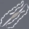 Elegant bridal waist belt with silver rhinestones and white satin ribbon for dresses - 115cm / Exquisite Silver Crystal/White Satin Ribbon