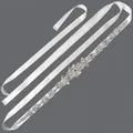 Elegant bridal rhinestone belt with white satin ribbon for wedding dress accessory. - 115cm / Floral Vine Silver Rhinestone/White Satin Ribbon