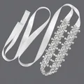 Elegant silver rhinestone bridal waist belt with white satin ribbon for wedding dress - 115cm / Continuous Flower Silver Rhinestone/White Satin Ribbon