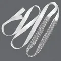 Elegant bridal wedding dress waist belt featuring silver marquise rhinestones and white ribbon - 115cm / Leaf-Like Silver Rhinestone/White Satin Ribbon