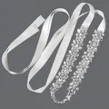 Elegant silver rhinestone bridal belt with white satin ribbon for wedding dresses. - 115cm / Dense Marquise Silver Rhinestone/White Satin Ribbon
