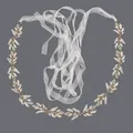 Elegant gold bridal belt featuring sparkling crystal leaf motifs and white ribbon tie - 115cm / Gold Floral Leaf Rhinestone/White Organza