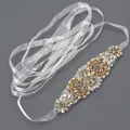 Luxury bridal wedding belt with silver rhinestones and pearls on white ribbon - 115cm / Floral Rhinestone Pearl/White Organza Ribbon