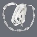 Luxury silver rhinestone bridal sash with elegant white satin ribbon for wedding dresses - 115cm / Silver Metal Floral Rhinestone/White Satin Ribbon