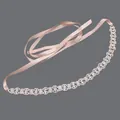 Elegant silver rhinestone bridal belt with champagne pink satin ribbon for wedding dresses - 115cm / Silver Alloy Floral Rhinestone/Pink Satin Ribbon