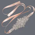 Luxury bridal waist belt featuring intricate silver rhinestones on a soft pink satin sash - 115cm / Silver Rhinestone Patch/Champagne Pink Satin Ribbon