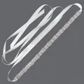 Elegant silver rhinestone bridal belt with white satin ribbon for wedding gowns - 115cm / Oval Plate Rhinestone Pearl/White Satin Ribbon