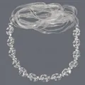 Elegant silver rhinestone bridal sash with sheer white ribbon tie for wedding gowns - 115cm / Leaf Rhinestone/White Organza Ribbon