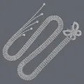 Elegant silver wedding waist chain with four rows of rhinestones and butterfly buckle - 115cm / Four Row Silver Rhinestone/Butterfly Ball Tassel