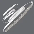 Elegant silver rhinestone bridal belt with white satin ribbon for wedding dress accessories - 115cm / Small Floral Silver Rhinestone/White Satin Ribbon