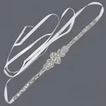 Elegant bridal rhinestone sash with silver crystals and white ribbon for wedding dress - 115cm / Flower Cluster Wings Silver Rhinestone/White Satin Ribbon