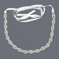 Elegant silver rhinestone bridal belt with white ribbon tie for wedding dresses - 115cm / Wave Intertwined Silver Rhinestone/White Satin Ribbon